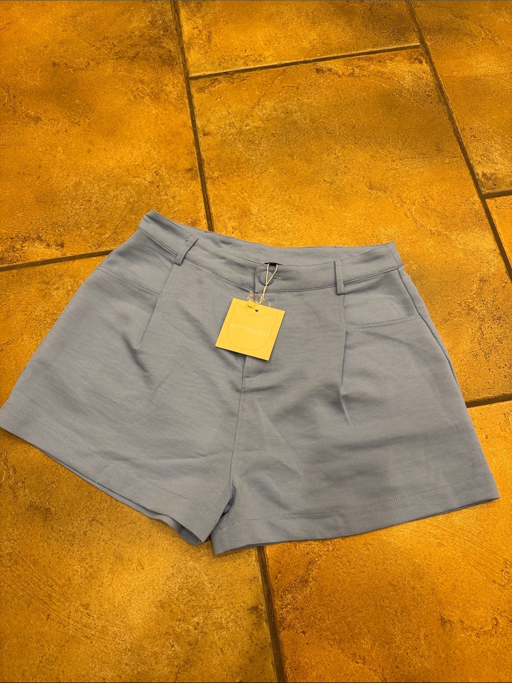 Kittenish Light Blue High-Waist Tailored Shorts